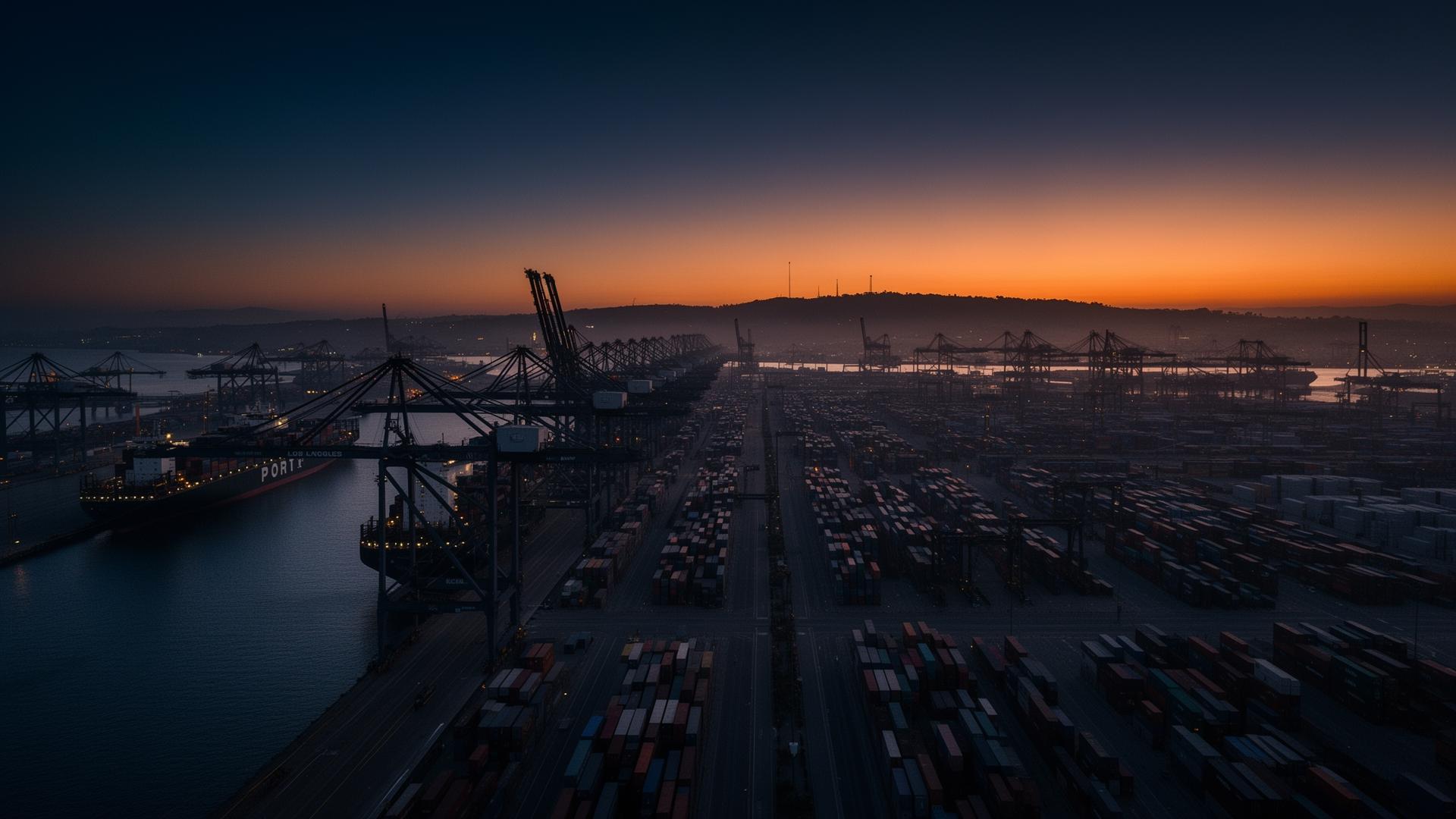Container ships and cranes at the Port of Los Angeles